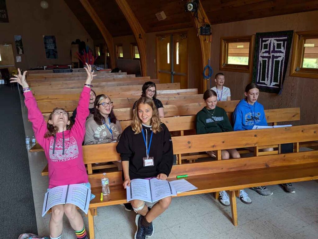 Past campers rehearsing for their camp production